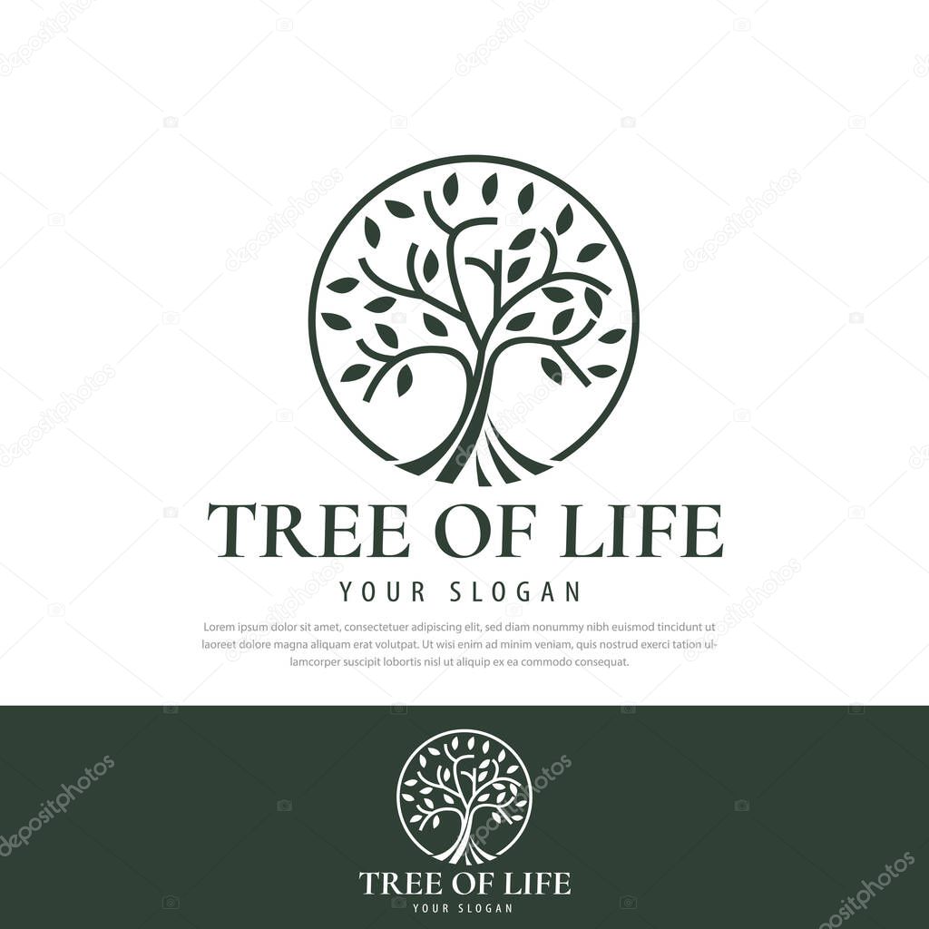 Abstract tree logo premium leaf symbol tree of life circle illustration.can be used for cosmetic business,spa,icons,symbols