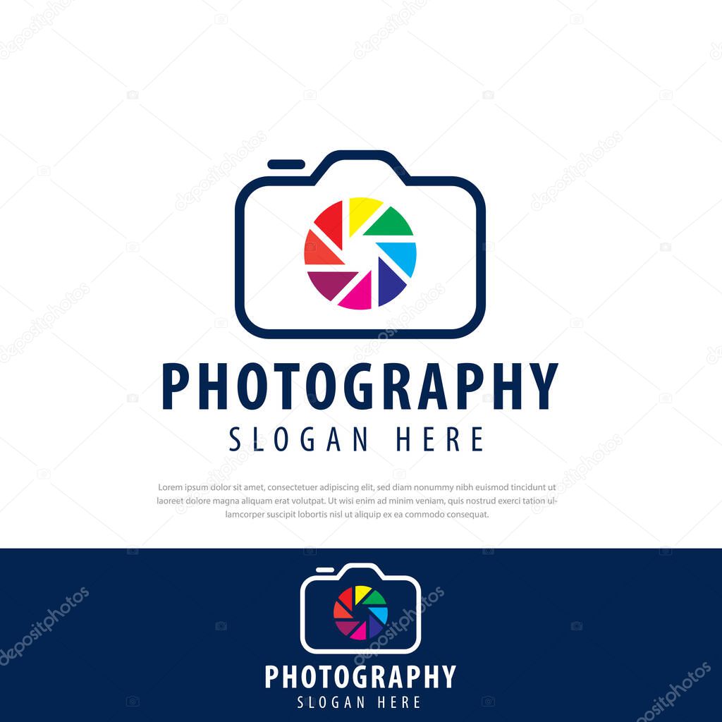 Color lens photography camera template logo, line style,icon vector illustration