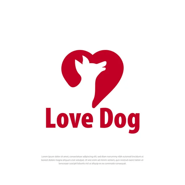 Kırmızı Köpek Aşk Simgesi Tasarım Logosu Evcil Hayvanlar Hayvan Sevgisi — Stok Vektör
