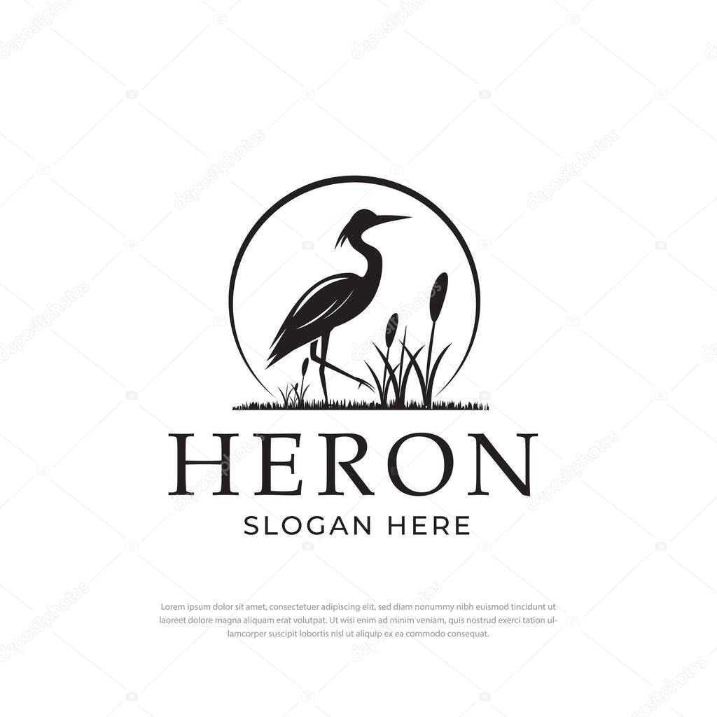 Stork Heron silhouette design logo,design template