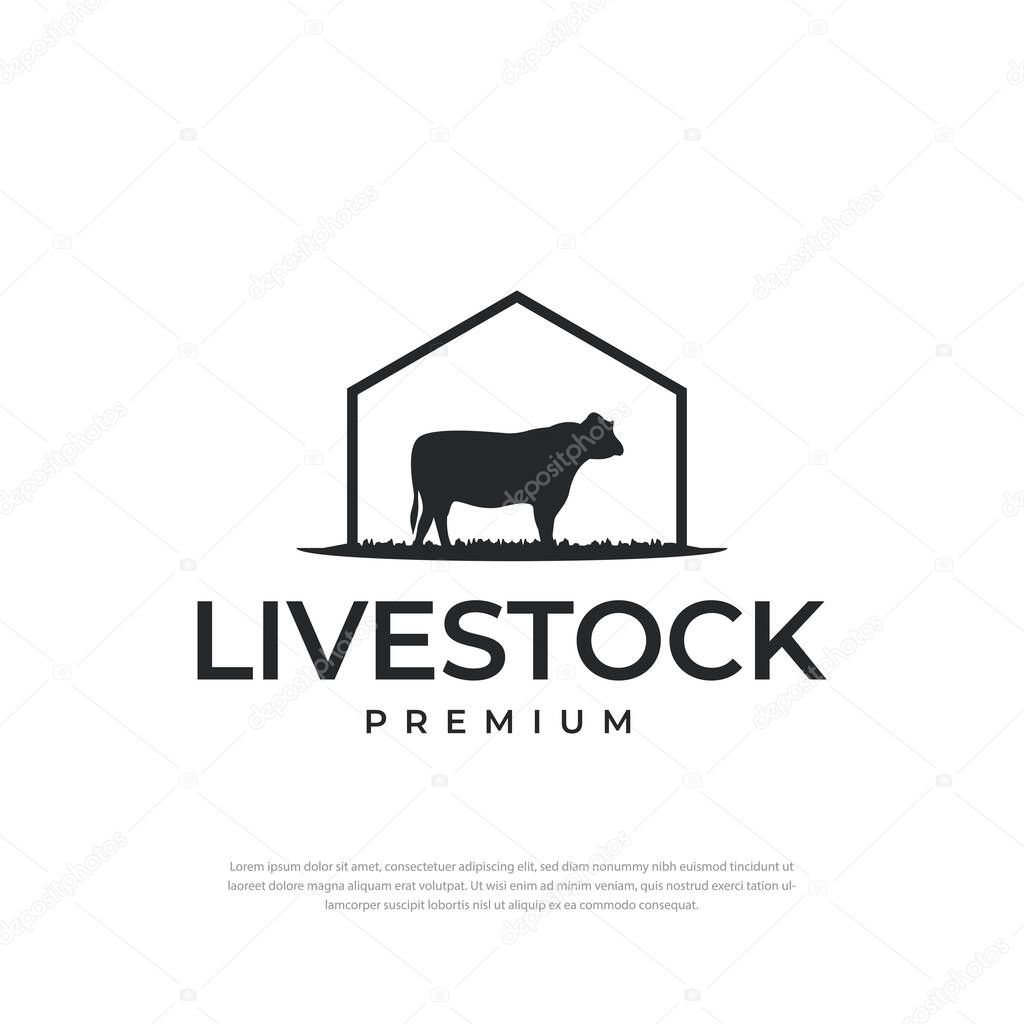 Angus Cow Beef Emblem Label Vector Home cattle logo design