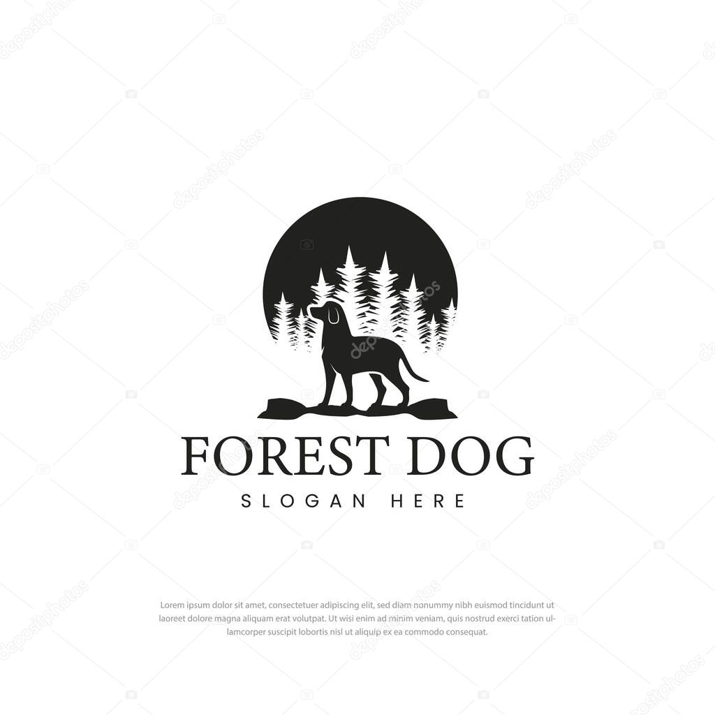 Forest Dog logo standing tall facing Vintage Silhouette Retro Hipster Logo Design