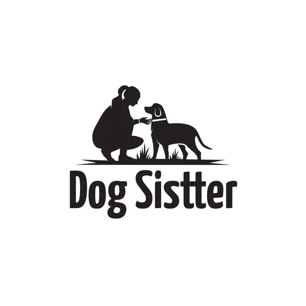 Logo Progettazione Vettoriale Silhouette Umana Cane Dog Sitter Illustrazione Amante — Vettoriale Stock
