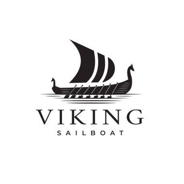 Logo tasarım vektörü, yelkeni ve sembol şablonu olan klasik Viking Gemi Silueti