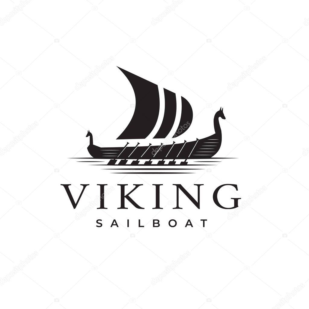 Vintage Viking Ship Silhouette with Logo design vector, sail, symbol template
