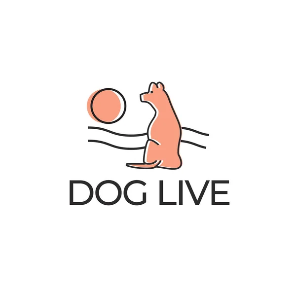 Sahilde Gün Batımı Logosuna Bakan Bir Köpek Tasviri — Stok Vektör