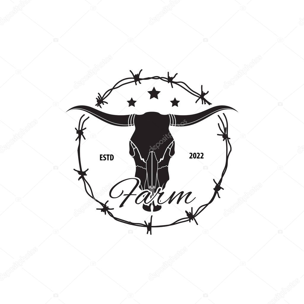 Bull skull, front view. wire circle vector illustration