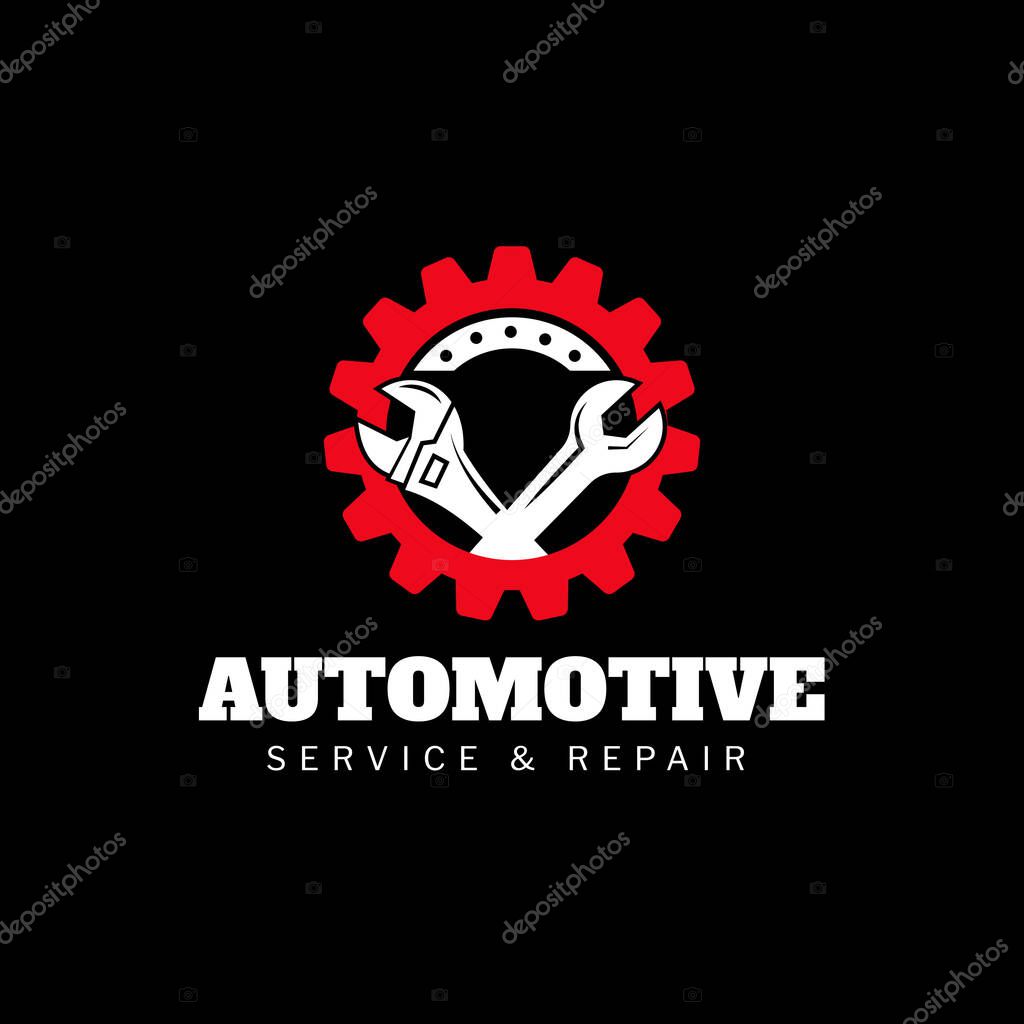 Logo design two crossed Wrenches and Cogwheel Gear Icons Vector Flat Design