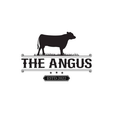 Retro Vintage Cow Label logo design, Angus with classic and elegant style clipart