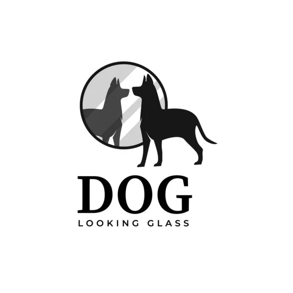Illustrazione Della Silhouette Del Cane Curioso Che Guarda Allo Specchio — Vettoriale Stock