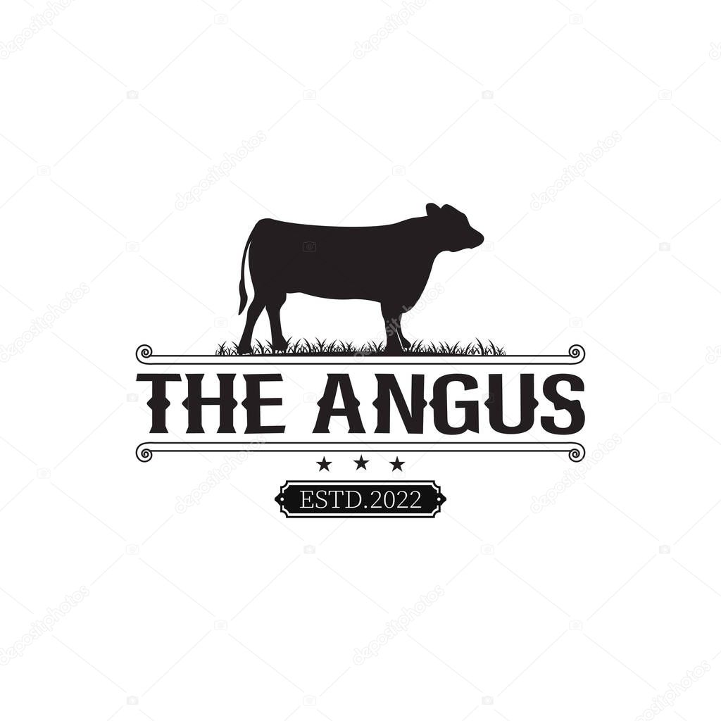 Retro Vintage Cow Label logo design, Angus with classic and elegant style