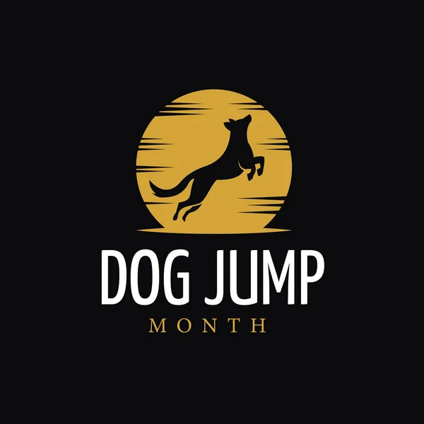 Diseño Logotipo Silueta Perro Saltando Sobre Fondo Luna Brillante Símbolo — Vector de stock