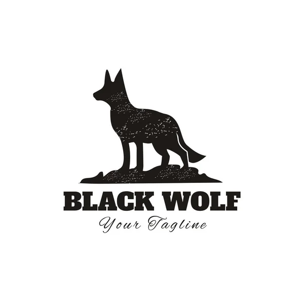 Wolf Fox Dog Design Logo Rustikálním Kameni Ročník Silueta — Stockový vektor