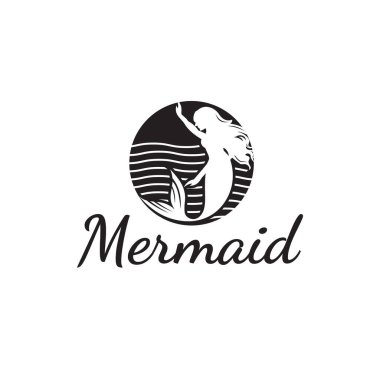 Soyut Denizkızı Logo Vektör Şablonu Dairedeki küçük dalgalar