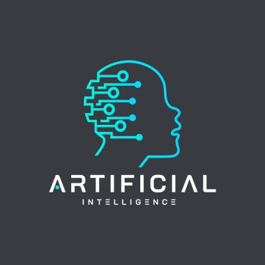 Artificial intelligence and human face logo template. Grid electronic circuit and communication vector design. Neural network, conceptual sign and logo. Analytical system. Technology Illustration vector illustration