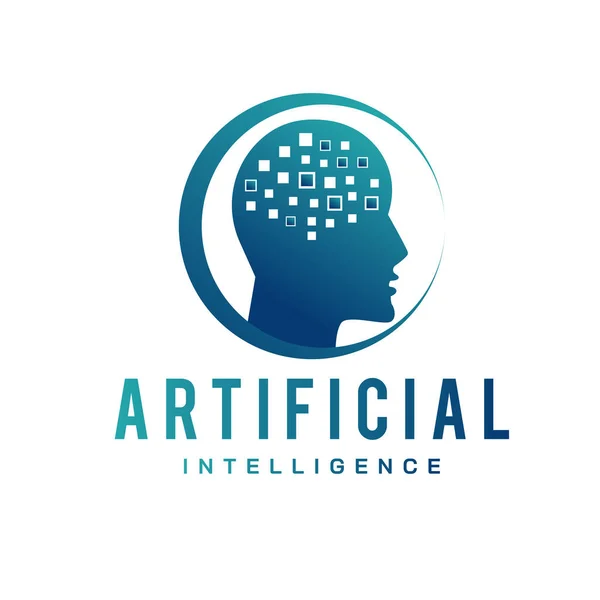 Artificial Intelligence Human Face Logo Template Vector Design Digital Brain — 스톡 벡터