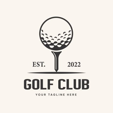 Golf club and ball illustration logo on tee.vector, symbol, icon, template