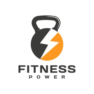 Gym strength logo design kettle bell, thunder symbol, fitness sports logo, symbol, icon, template