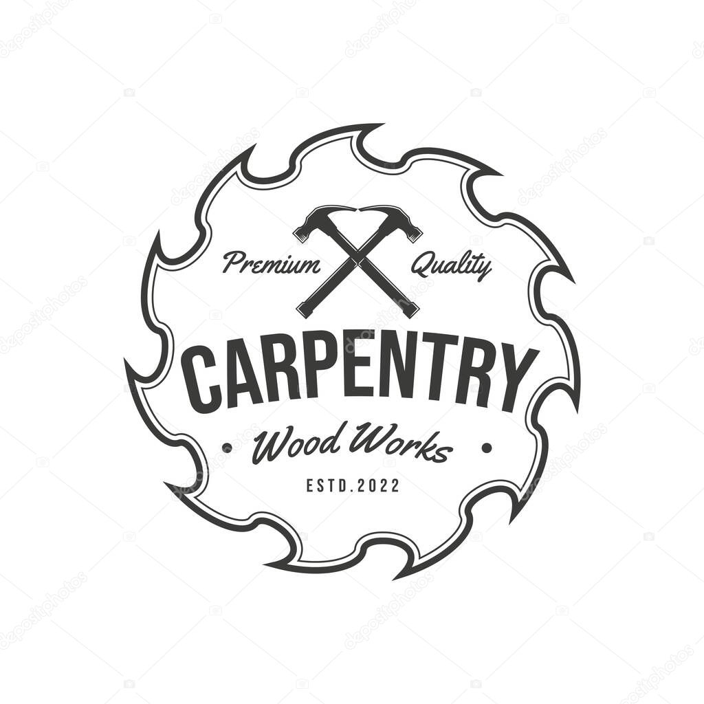 Vintage carpentry logo. retro style wood emblem, sawmill for carpentry, carpenter, lumberjack, badge, design element, logotype template. vector illustration