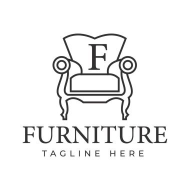 Mobilya logosu tasarımı, kanepe tasarım şablonu üzerinde F harfi, sembol, simge