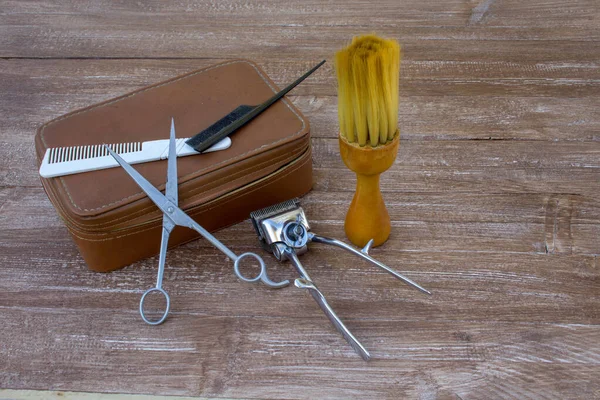 Viejas Herramientas Peluquería Vintage Barba Cabello Caseros — Foto de Stock