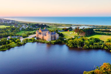 Medieval Suscinio castle, the historical residence of Dukes of Brittany, situated between the Gulf of Morbihan and the atlantic ocean coast, Sarzeau, France