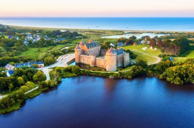 Medieval Suscinio castle, the historical residence of Dukes of Brittany, situated between the Gulf of Morbihan and the atlantic ocean coast, Sarzeau, France