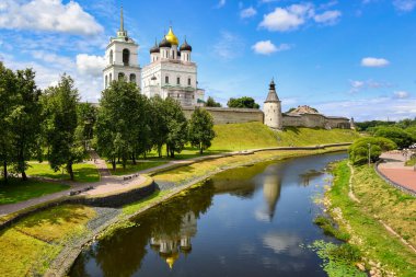 Historical Pskov Kremlin on Velikaya river in the Pskov city, Russia