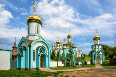 Golden domes of the Krasnogorsky Eastern Orthodox monastery, Mukachevo, West Ukraine