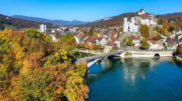 Historical Aarburg Old Town Castle Aare River Canton Aargau Central — Zdjęcie stockowe