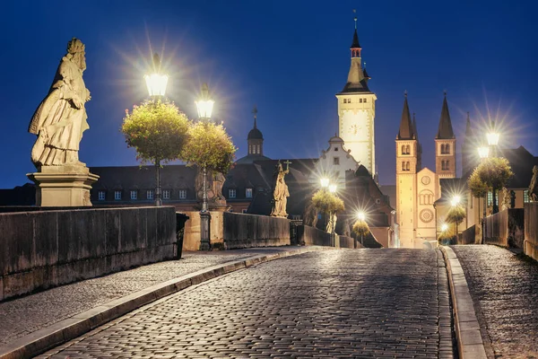 Night View Historical Old Main Bridge Wurzburg Old Town Bavaria — Stockfoto