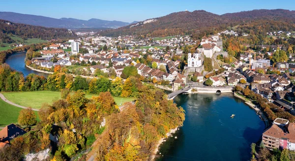 Aarburg Aargau Swiss Pemandangan Udara Panorama Kota Tua Istana Aarburg — Stok Foto