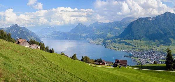 Panorama Lake Lucerne Swiss Alps Mountains Valley Switzerland View Burgenstock — Stok Foto