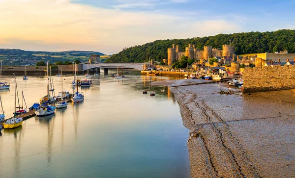 Kota Tua Conwy Pelabuhan Dan Kastil North Wales Inggris Pemandangan — Stok Foto