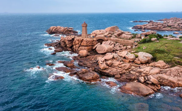 Fyrtornet Ploumanac Eller Mean Ruz Rosa Granitkusten Perros Guirec Bretagne — Stockfoto