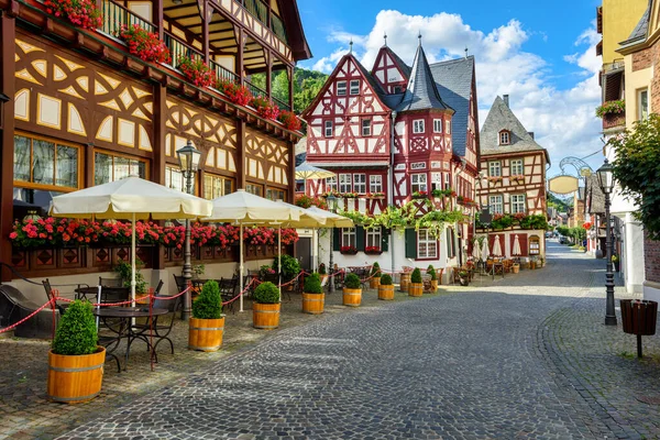 Barevné Roubené Domy Historickém Centru Starého Města Bacharach Německo — Stock fotografie