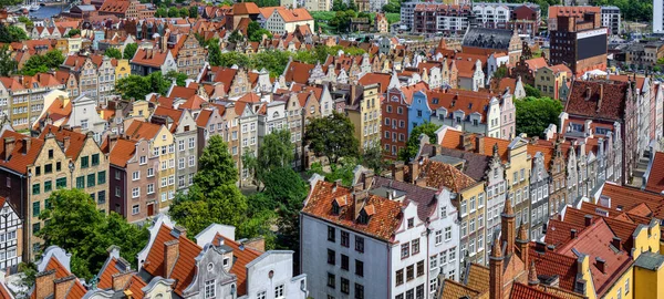 Vista Sobre Telhados Azulejos Vermelhos Histórica Cidade Velha Gdansk Polônia — Fotografia de Stock