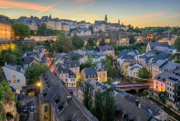 Kota Luxembourg Ibukota Keharyapatihan Luksemburg Pemandangan Old Town Grund Saat — Stok Foto