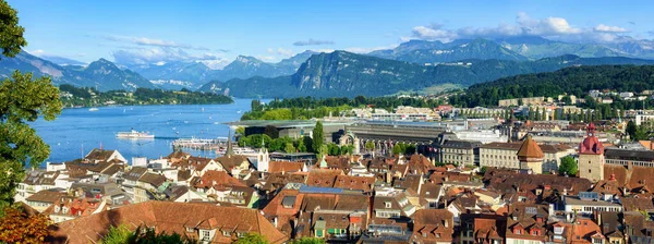 Pemandangan Panorama Kota Tua Lucerne Danau Lucerne Dan Pegunungan Alpen — Stok Foto