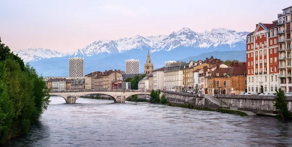 Grenoble Cidade França Vista Panorâmica Centro Histórico Cidade Com Rio — Fotografia de Stock