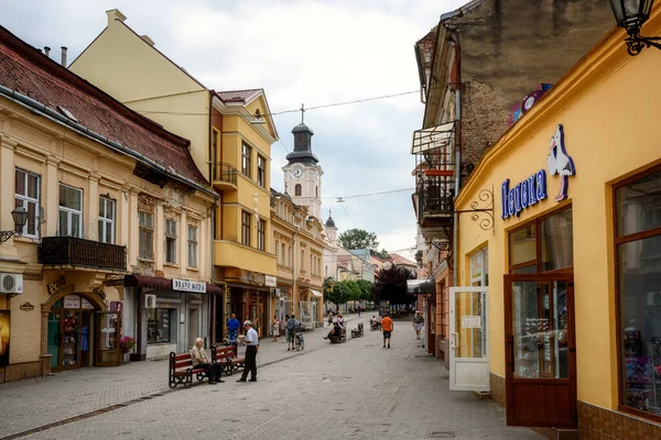 ウクライナのウクライナ 7月2019 ウクライナのトランスカルパティア地域の首都ウクライナのウクライナの歴史的な旧市街の中央歩行者天国 — ストック写真
