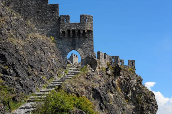 Dinding Dan Gerbang Benteng Bersejarah Chateau Tourbillon Sion Swiss — Stok Foto