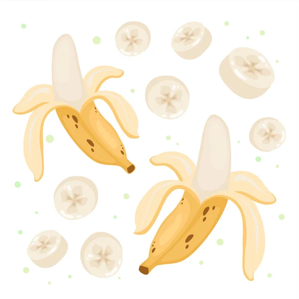 Saftiga Fruktbananer För Hälsosam Livsstil Banan Hela Och Halva Frukten — Stock vektor