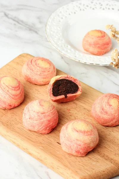 Ezer Réteg Mooncake Sütemény Stílus Mooncakes Édesített Csokoládé Bab Pasztával — Stock Fotó