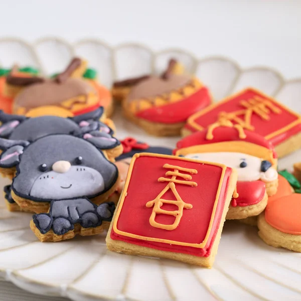 Close Chinese New Year Imlek Icing Sugar Cookies Character Chinese — Stock Photo, Image