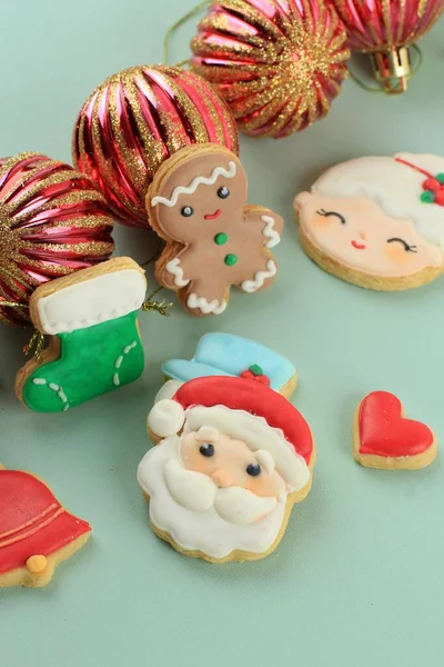 Gustos Cookie Crăciun Fundal Luminos Copiați Spațiul — Fotografie, imagine de stoc
