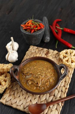 Sambal Tumpang Kediri, Traditional Food from Kediri, East Java, Indonesia. Made of Tempeh, Herbs and Spices