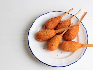 Top View Chicken Sempol, Indonesian Food. Sempol is a Snack Made From Tapioca Flour and Chicken, with Copy Space on Left