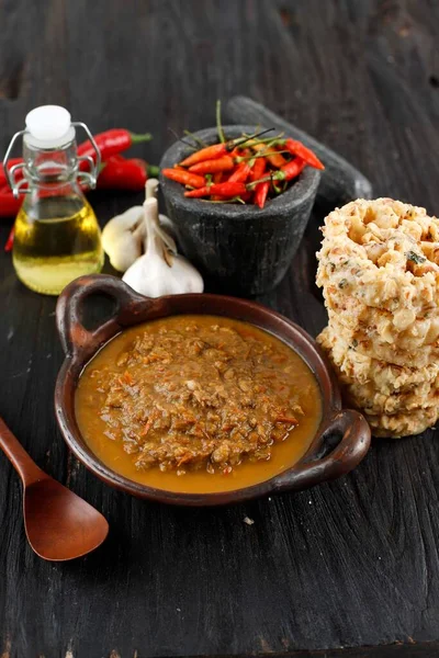 Sambal Tumpang Ist Tempe Würziger Kokos Chili Paste Traditionelles Indonesisches — Stockfoto