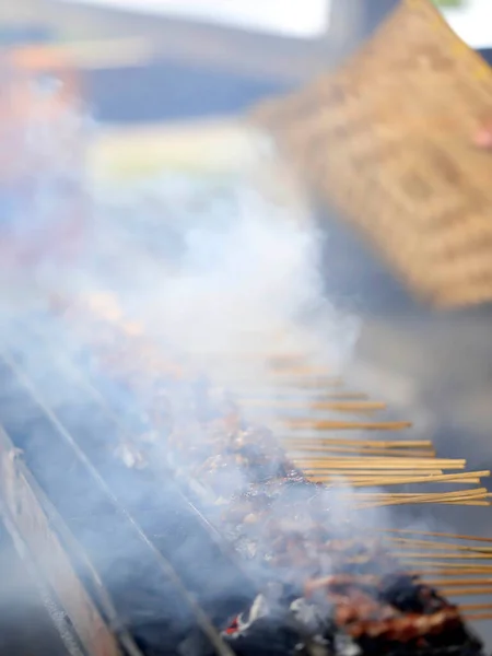 Smoke Blur Foto Van Sate Maranggi Indonesisch Beroemd Eten Uit — Stockfoto